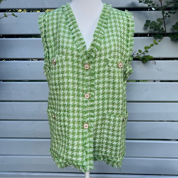 MANGO Classy Feminine Green Tweed Houndstooth 2-Way (as Vest and Top) - Picture 3 of 7